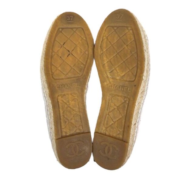 CHANEL White Woven Interlocking CC Logo Sequin Flat Espadrilles Size EU37 - Picture 14 of 15